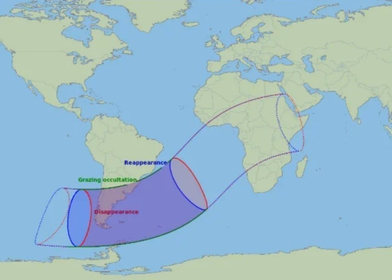 En el mapa se destaca la zona en la que podrá verse el fenómeno astronómico. Foto: plazacielotierra.org