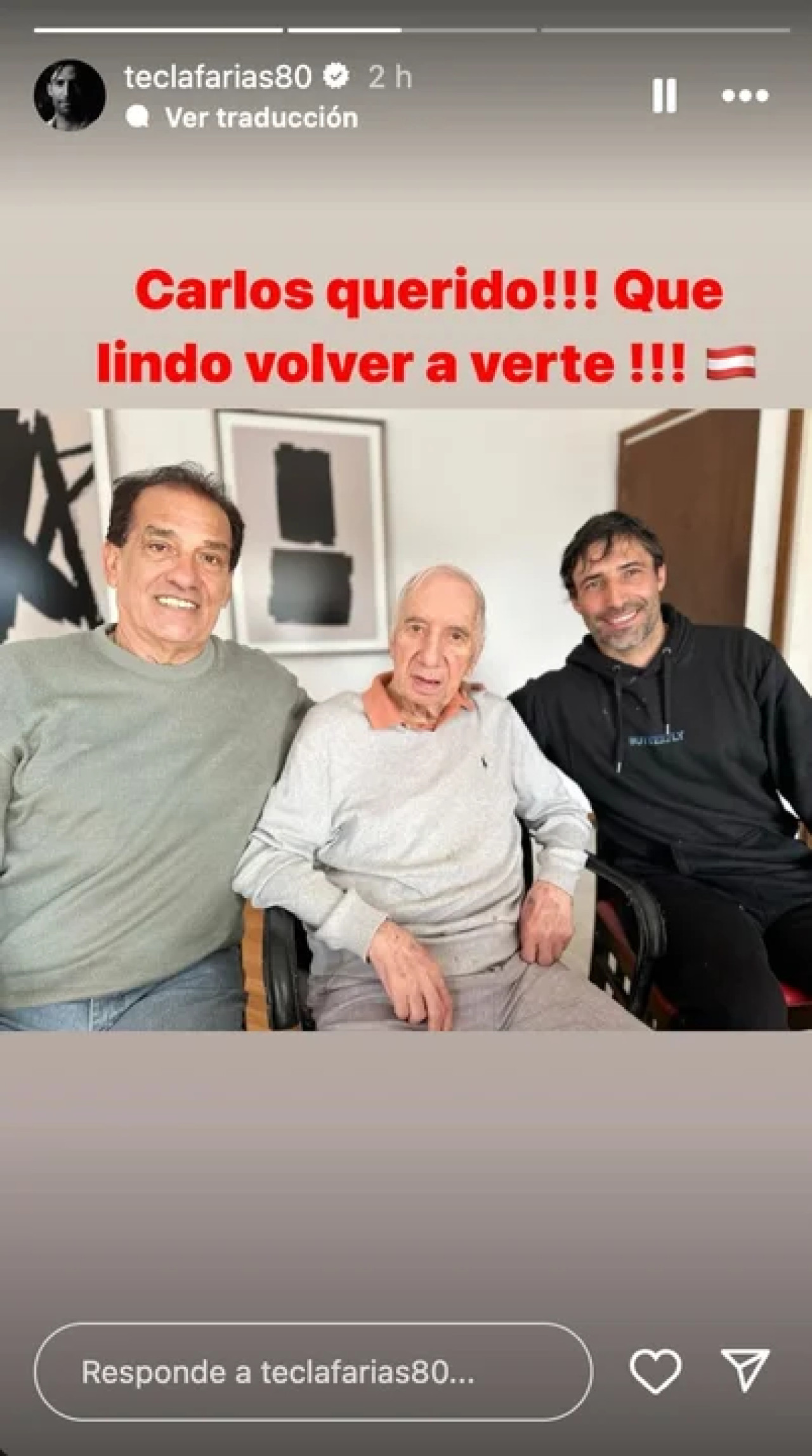 Carlos Bilardo fue visitado por Tecla Farías y Miguel Ángel Lemme. Foto: Instagram.