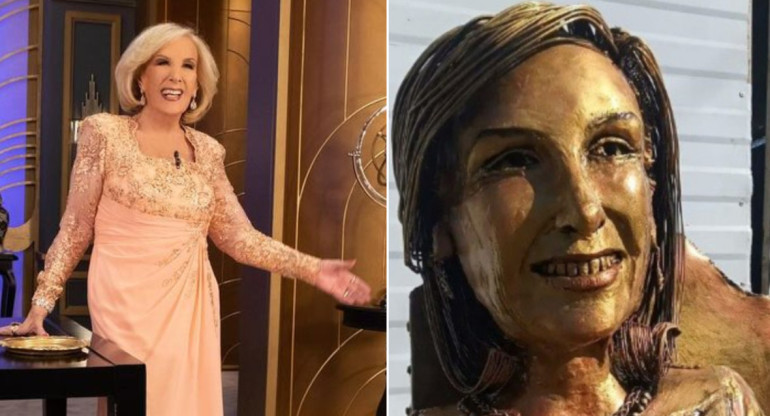 Mirtha Legrand y la estatua que hicieron para homenajearla. Fotos: Instagram.