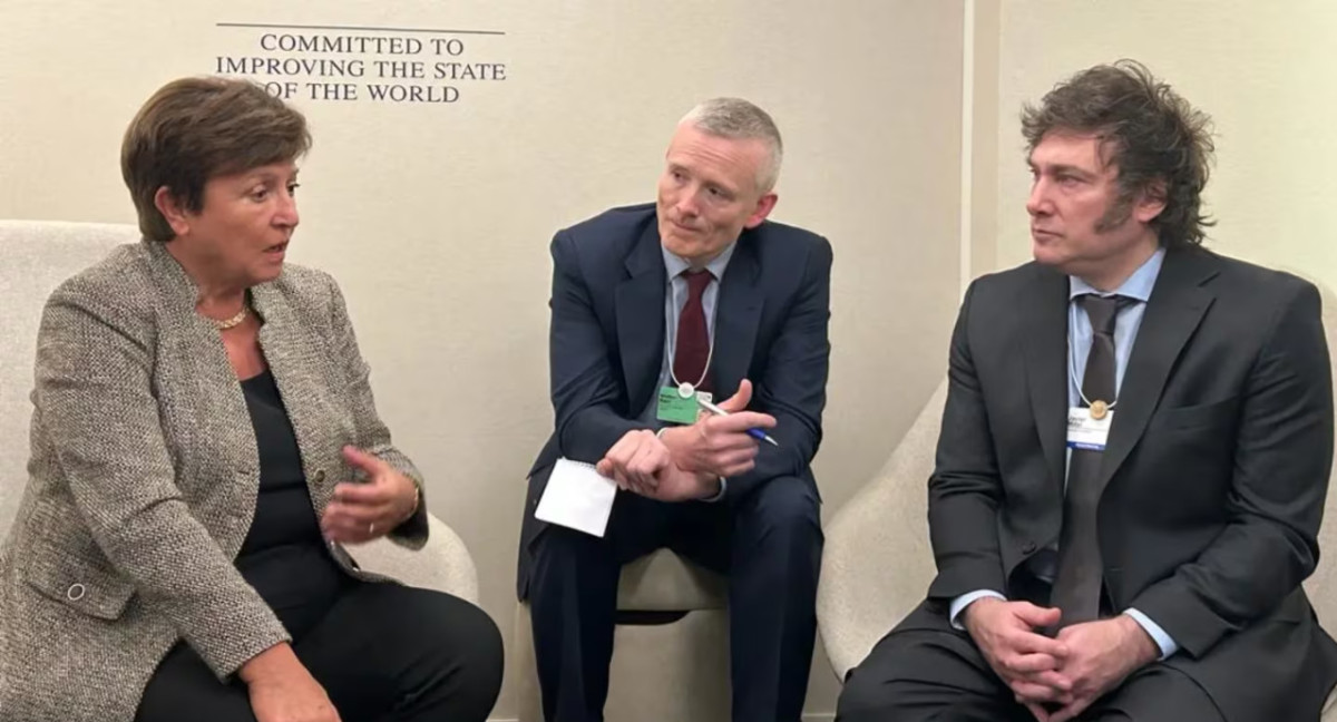 Javier Milei y Kristalina Georgieva durante su reunión en el Foro de Davos. Foto: X @KGeorgieva