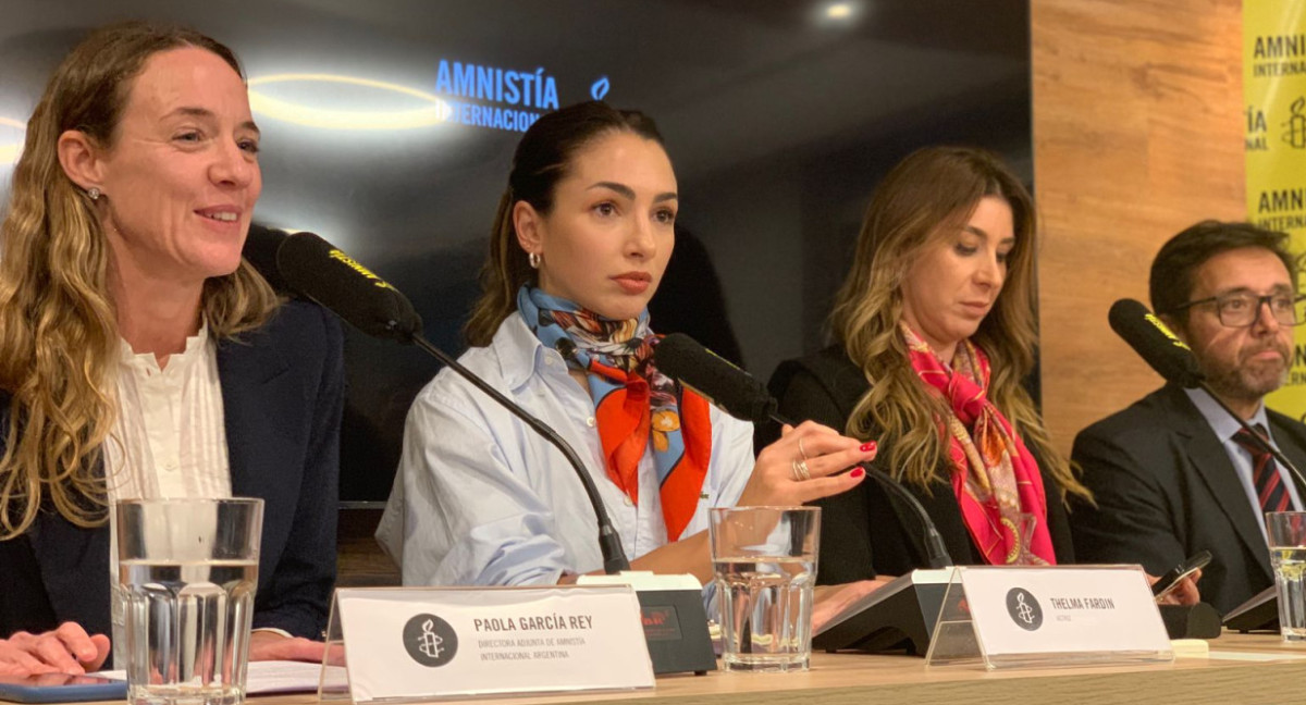 Conferencia de prensa de Thelma Fardin. Foto: prensa