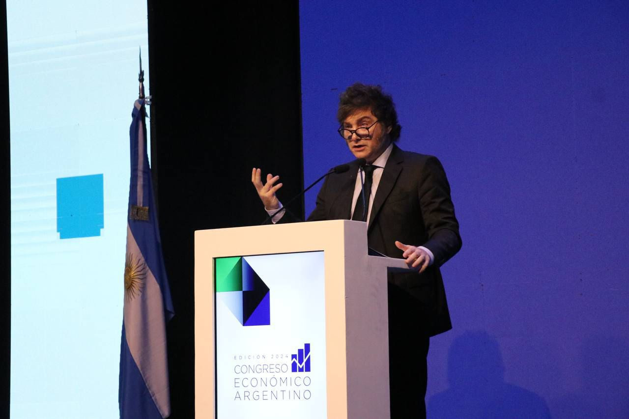 Javier Milei en su discurso en la ExpoEFI 2024. Foto: Presidencia.