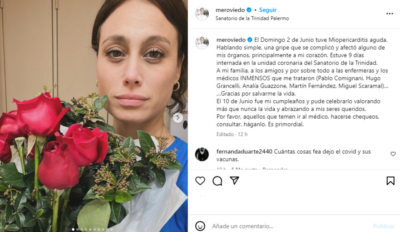 Mercedes Oviedo compartió el difícil momento que pasó en redes sociales. Foto Instagram.