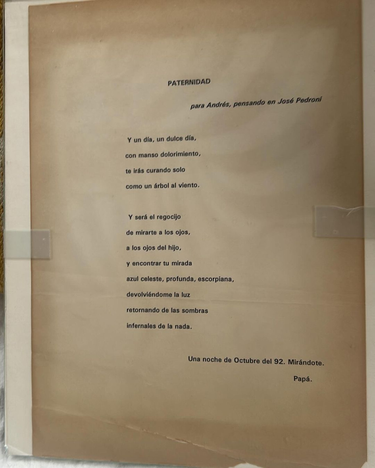 El texto que Juan Carlos Kusnetzoff le regaló a su hijo Andy. Foto: Instagram @andykusnetzoff