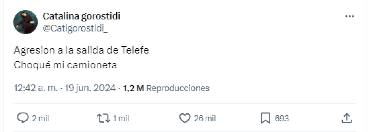 Catalina de Gran Hermano denunció agresión a la salida de Telefe. Foto: Captura Twitter.