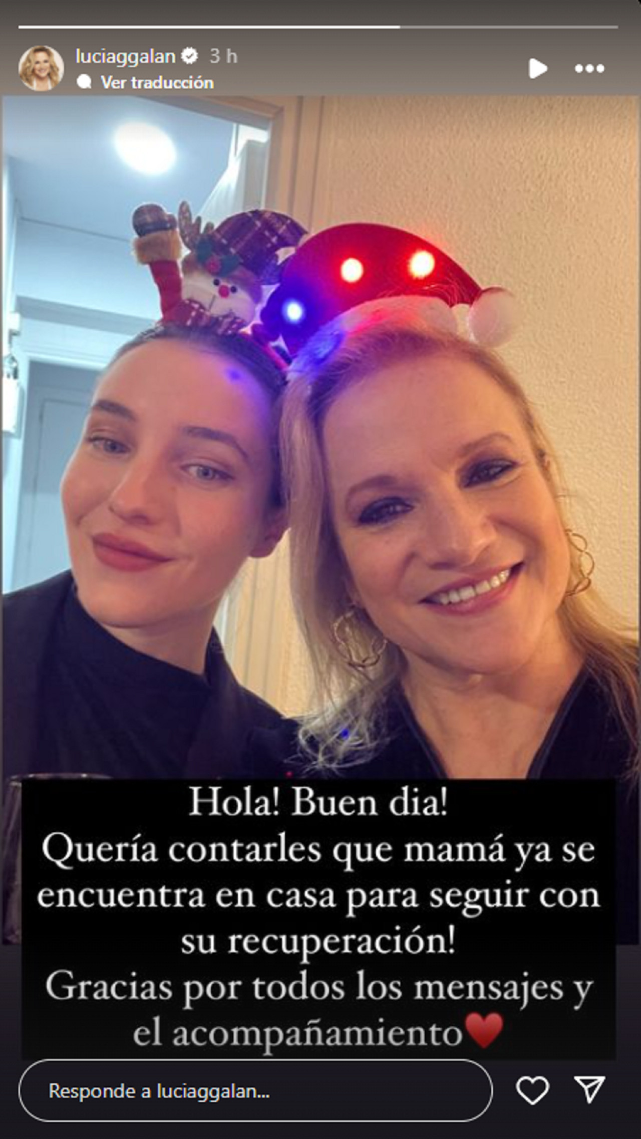 Lucía Galán fue dada de alta. Foto: Instagram.