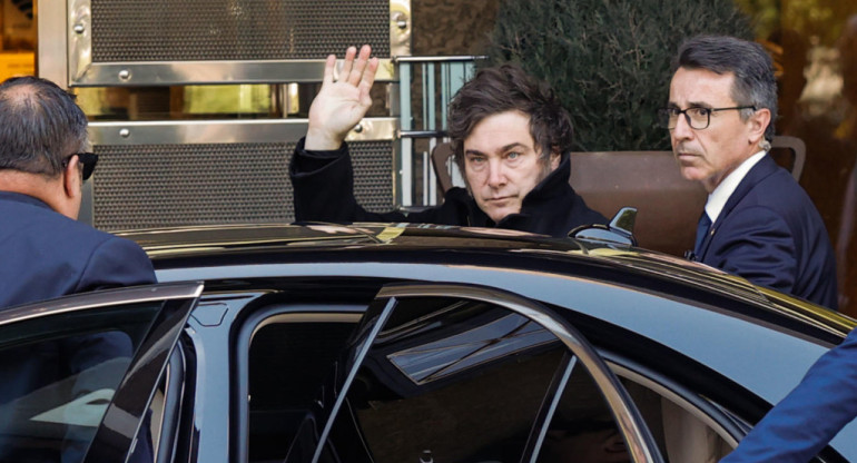 Javier Milei en su llegada a Madrid, España. Foto: EFE.