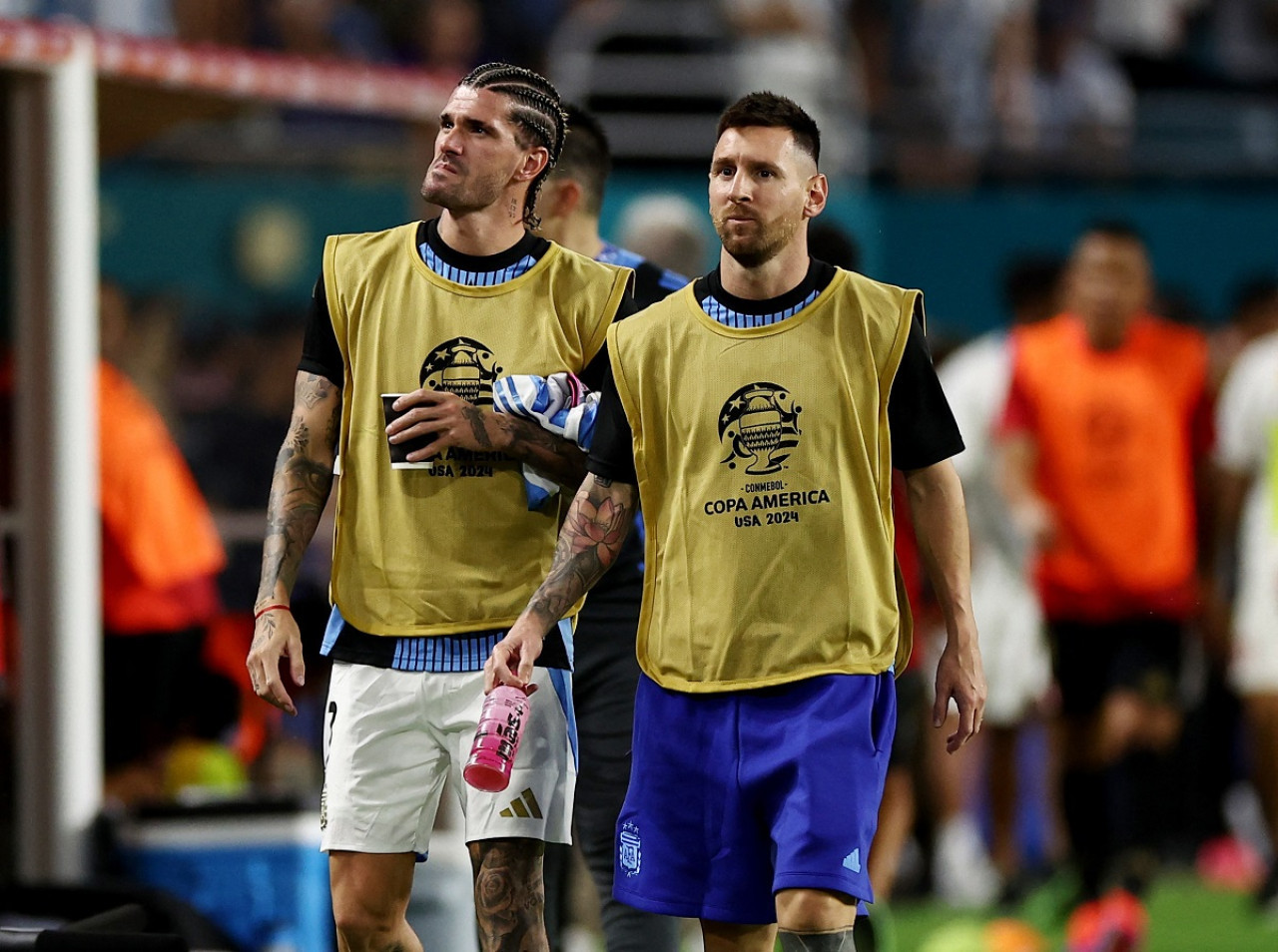 Lionel Messi y Rodrigo De Paul; Copa América 2024. Foto: Reuters.