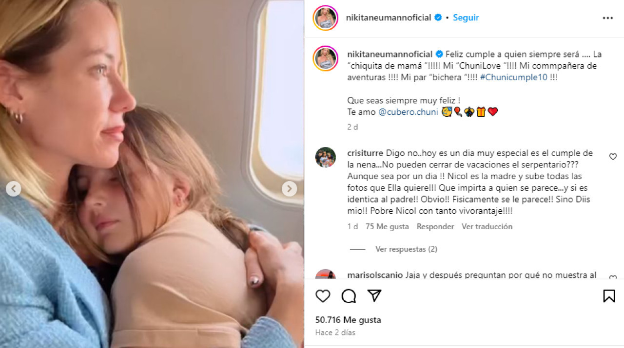 El tierno posteo de Nicole Neumann por el cumpleaños de su hija Sienna. Foto: Captura de pantalla.