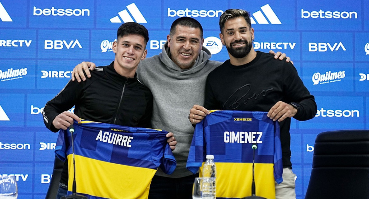 Brian Aguirre; Juan Román Riquelme y Milton Giménez. Foto: X @BocaJrsOficial.