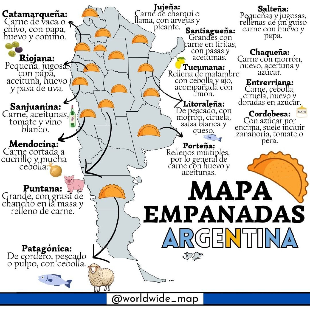 Mapa de la empanada. Foto: Instagram @worldwide_map