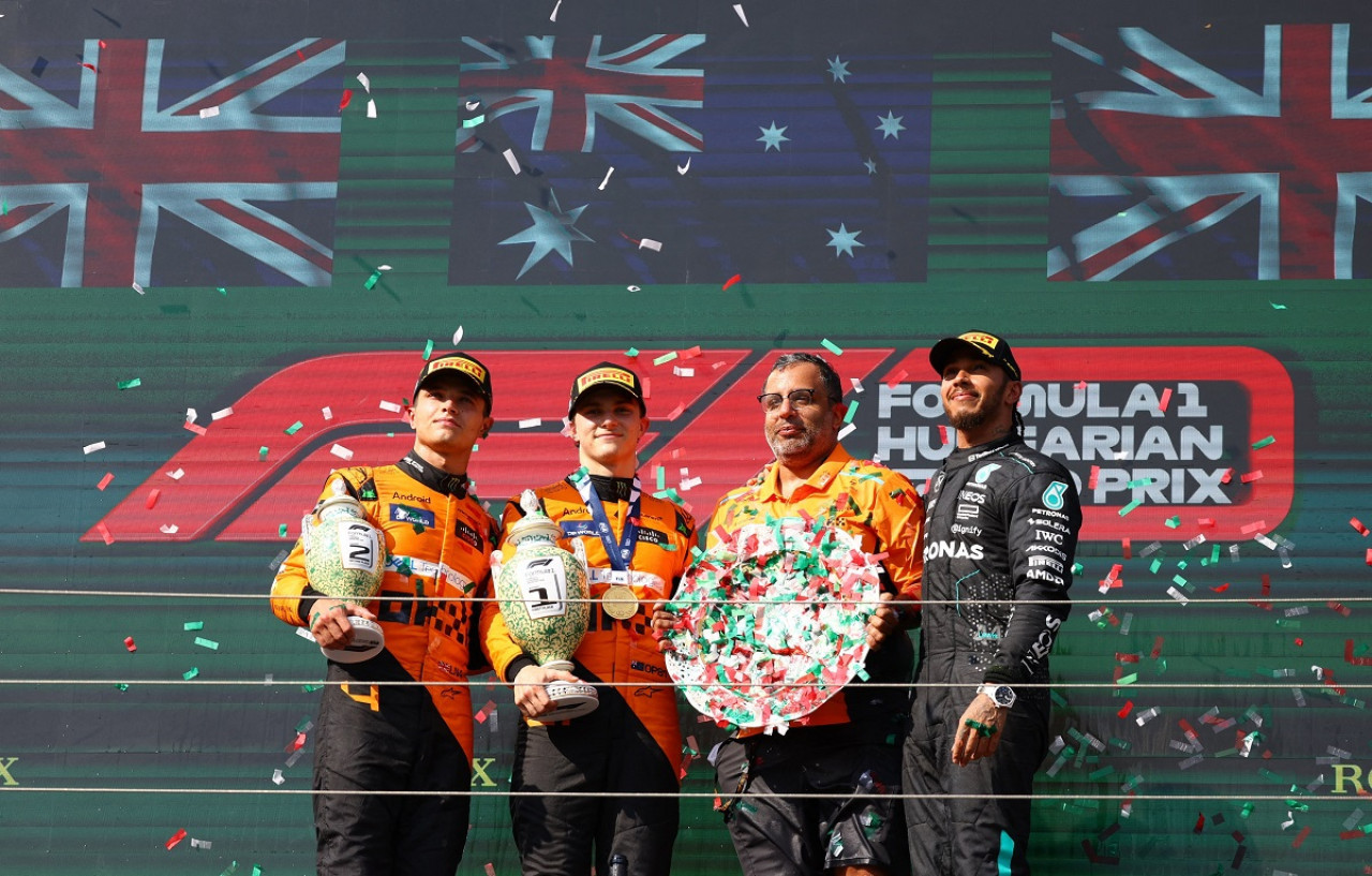 El podio del Gran Premio de Hungría; Fórmula 1. Foto: Reuters.