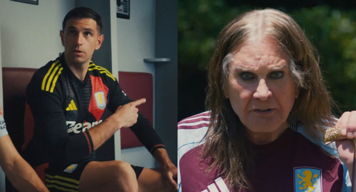 Dibu Martínez y Ozzy Osbourne, juntos en el video del Aston Villa. Foto: Captura video.