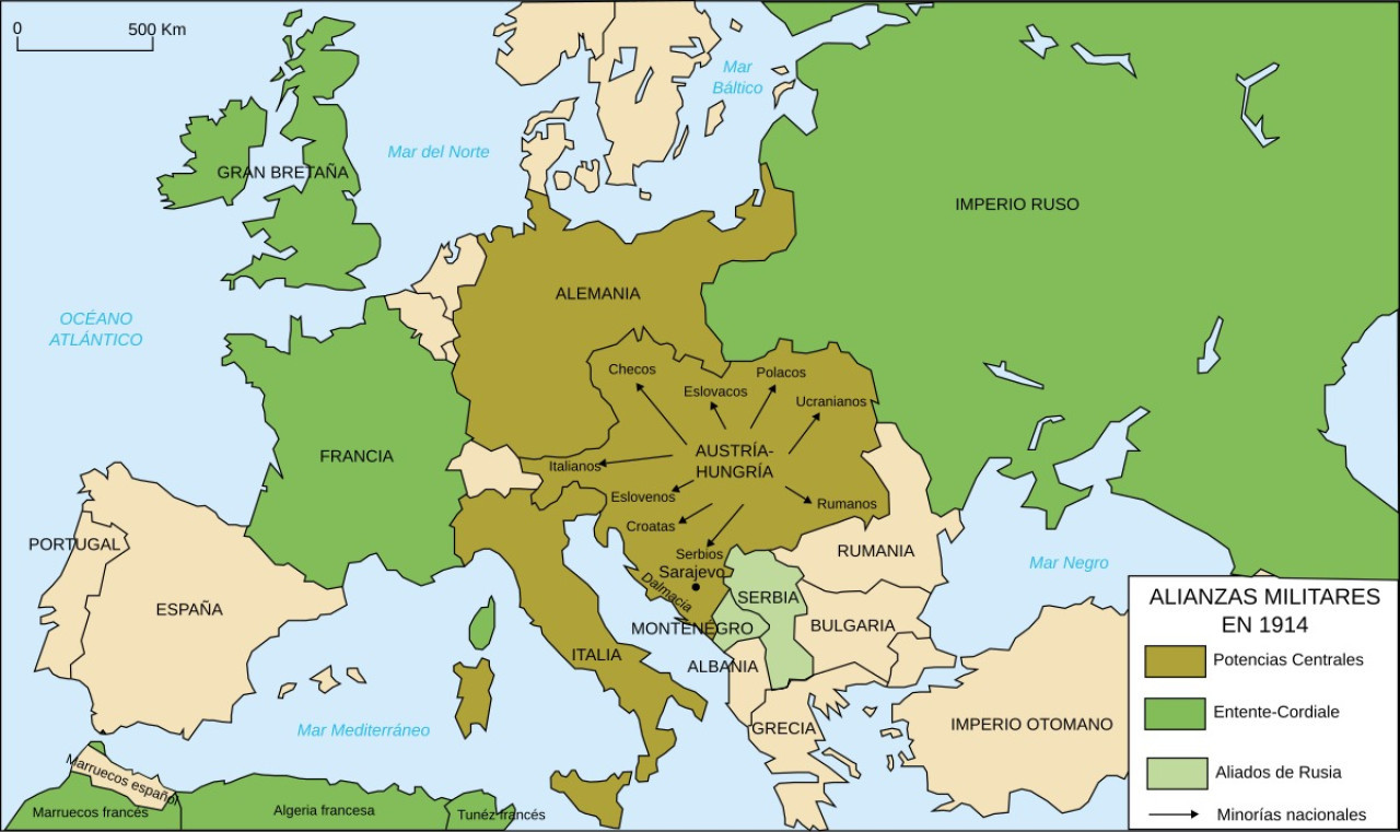 Mapa de Europa en 1914. Fuente: Wikipedia