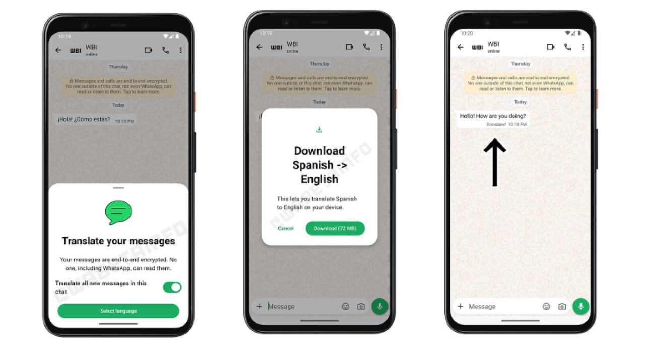 La traducción en tiempo real llega a WhatsApp. Foto WABetaInfo.