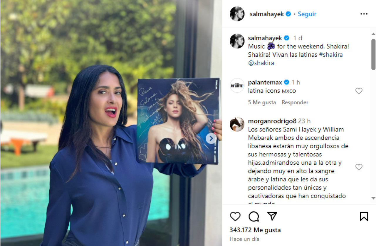 Salma Hayek y su posteo dedicado a Shakira. Foto: Instagram.