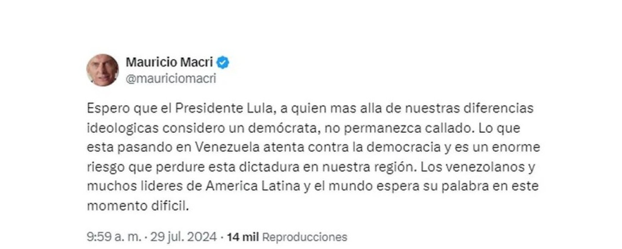 Mauricio Macri le pidió a Lula da Silva que se pronuncie sobre el fraude en Venezuela