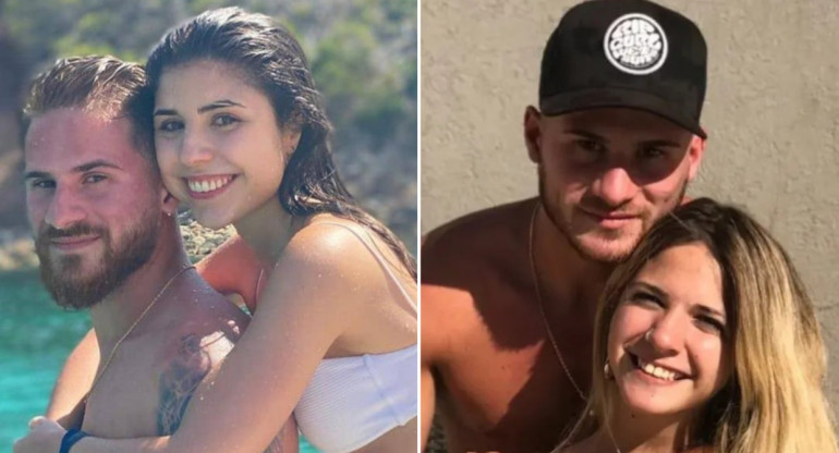 Alexis Mac Allister con Cami Mayan, su ex, y con Ailén Cova, su actual. Fotos: Instagram.