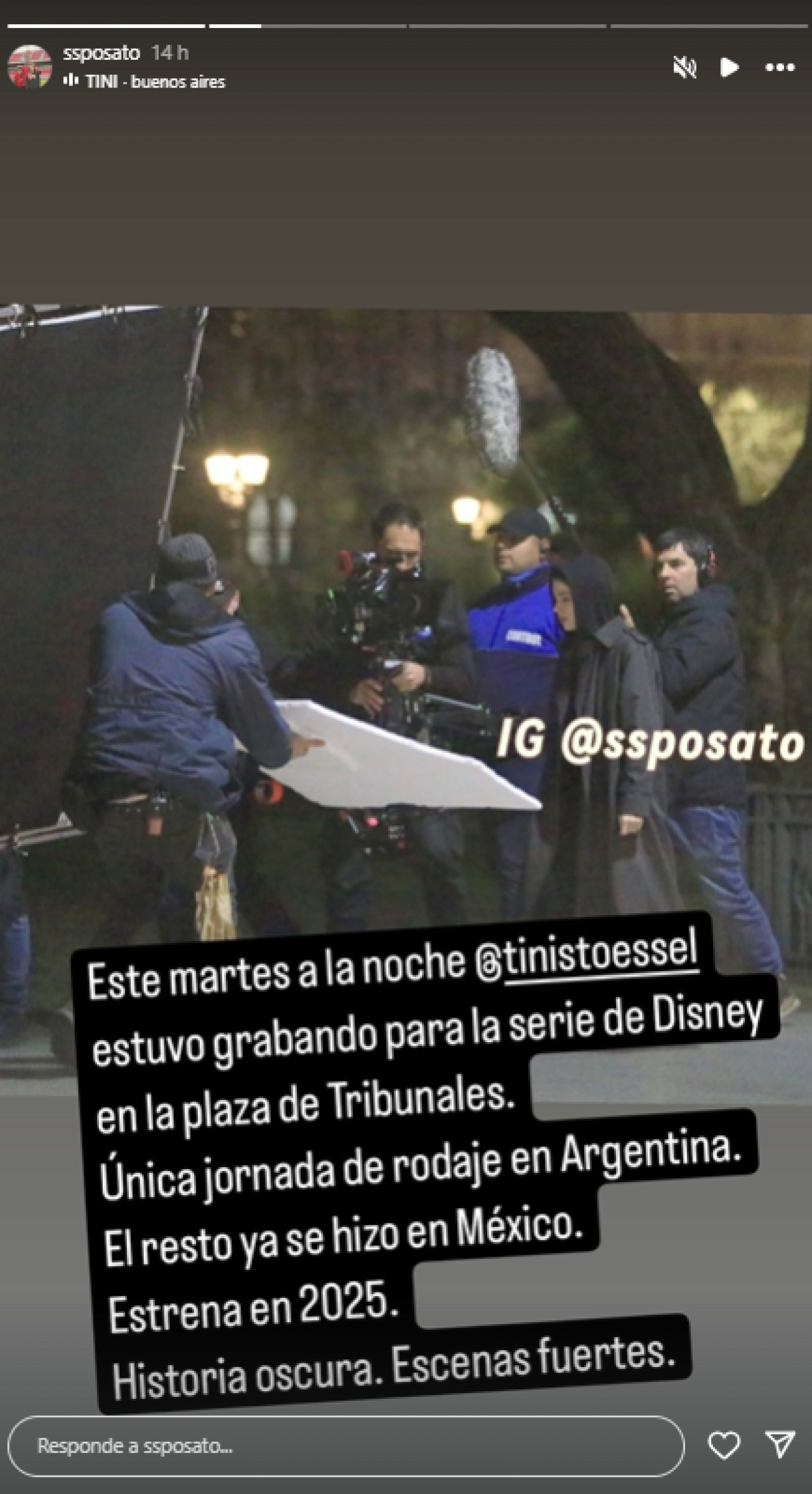 Tini Stoessel grabando en Tribunales. Foto: Instagram/ssaposato