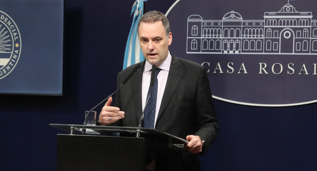 Conferencia de prensa de Manuel Adorni. Foto: Presidencia.