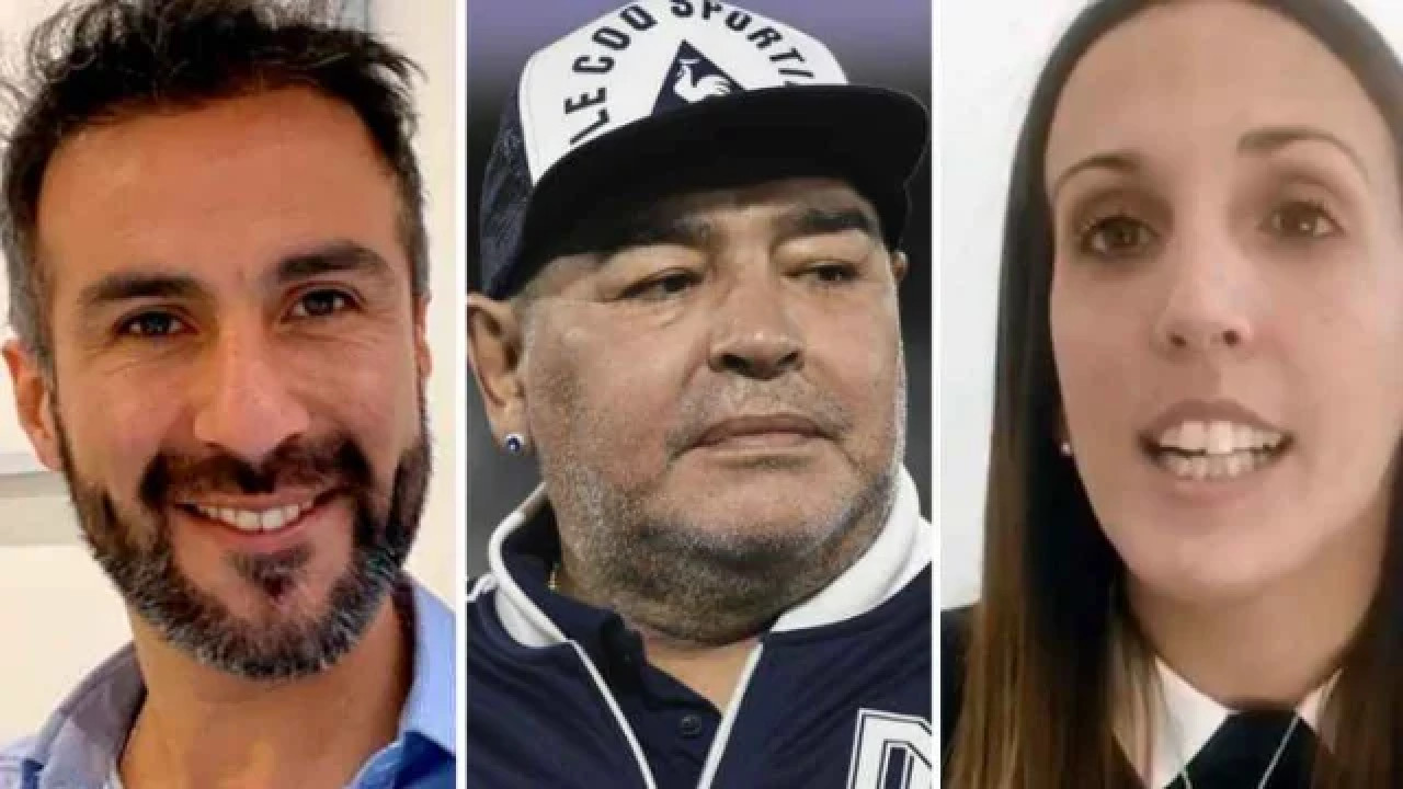 Leopoldo Luciano Luque; Diego Maradona; Agustina Cosachov. Foto: NA.