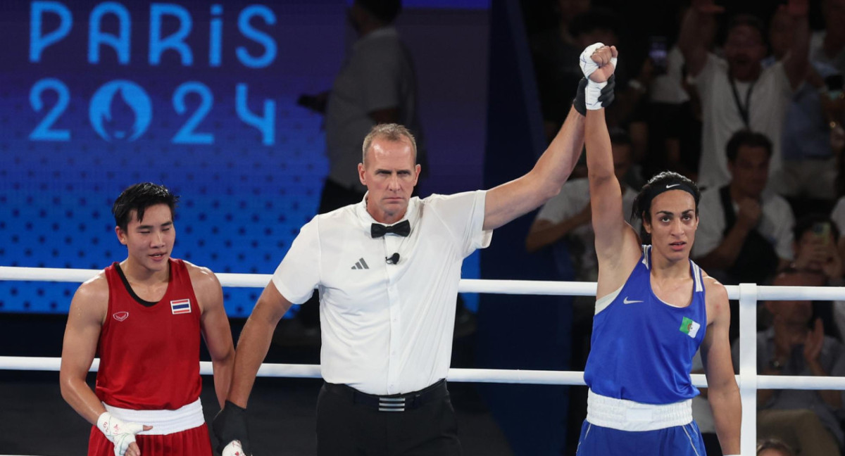 Triunfo de Imane Khelif en los Juegos Olímpicos de París 2024. Foto: EFE.