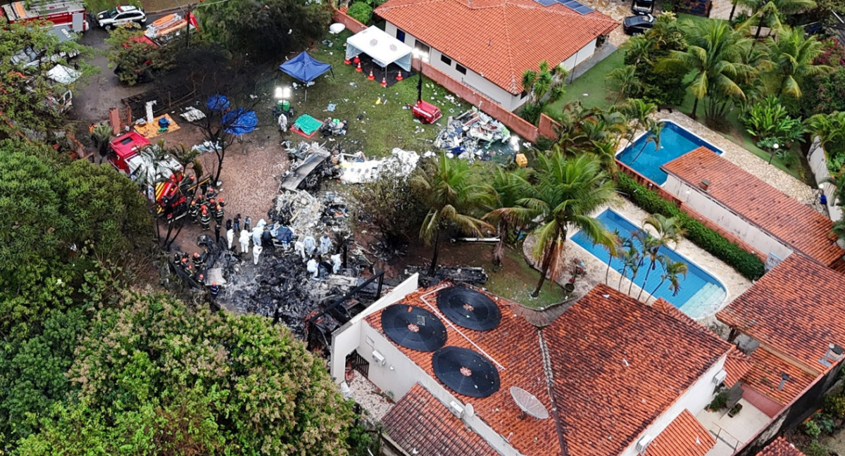 Autoridades trabajan en la zona del accidente aéreo en San Pablo, Brasil. Foto: Reuters