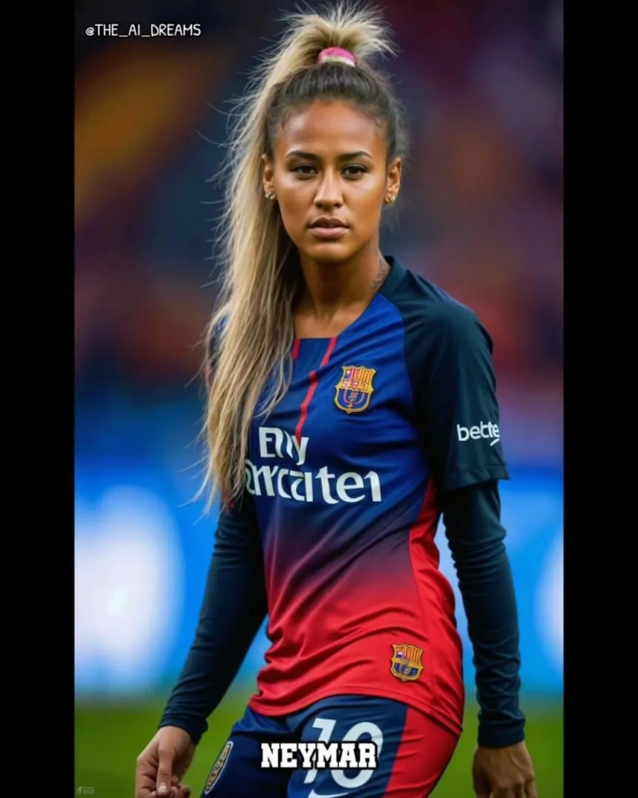 Neymar, como si fuera mujer. Foto: @the_ai_dreams