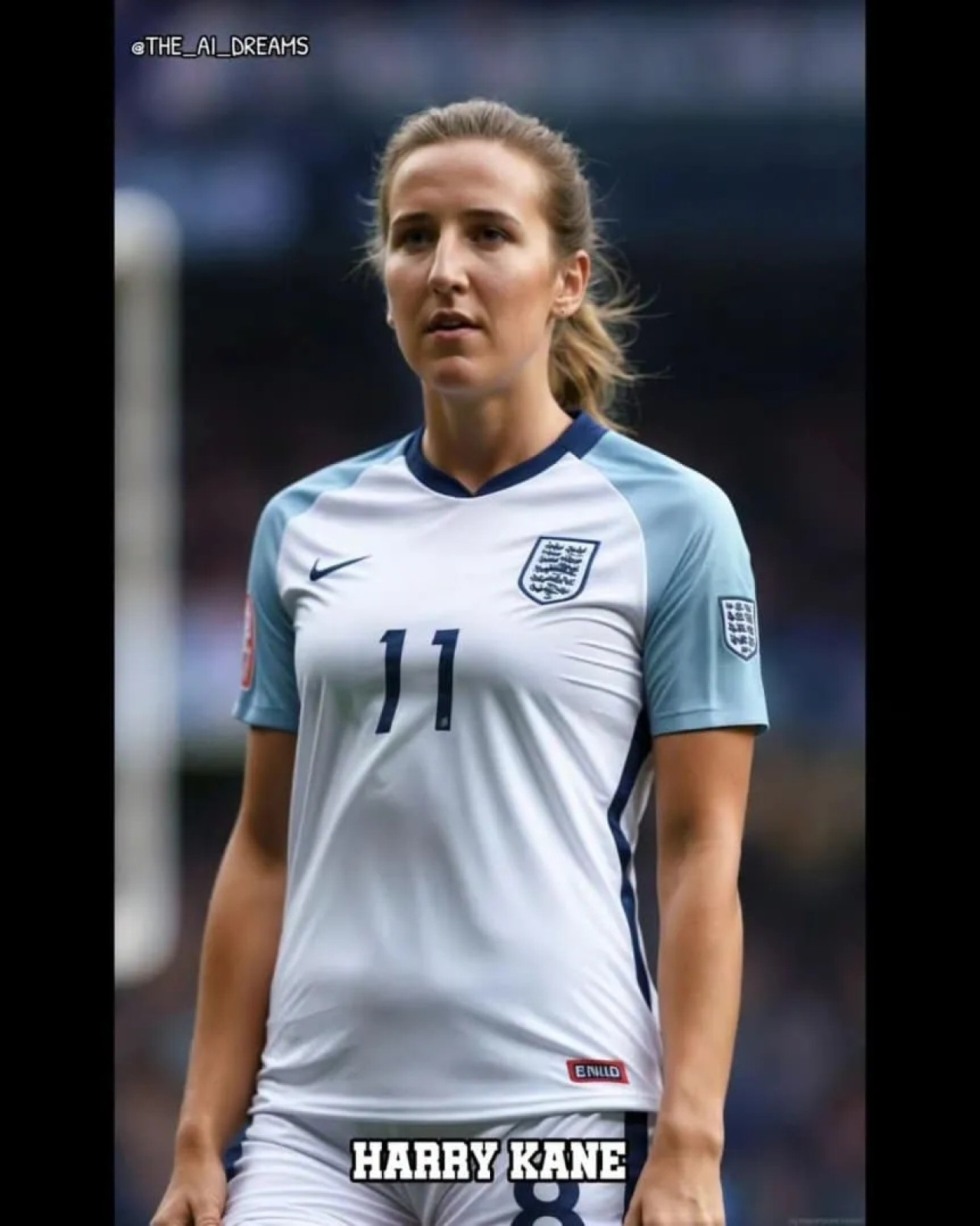 Harry Kane, como si fuera mujer. Foto: @the_ai_dreams