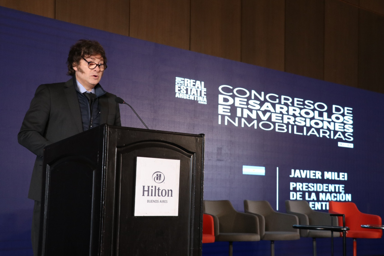 Javier Milei en el Congreso de Inversiones Inmobiliarias. Foto: Presidencia