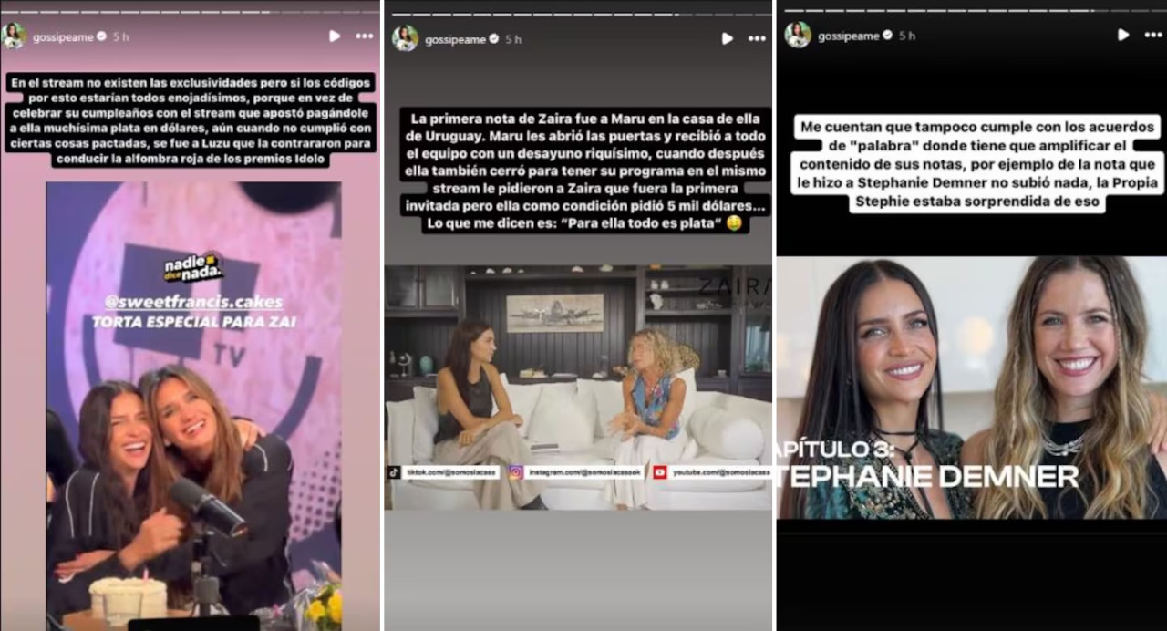 Los posteos de gossipeame sobre Zaira Nara. Fotos: Instagram