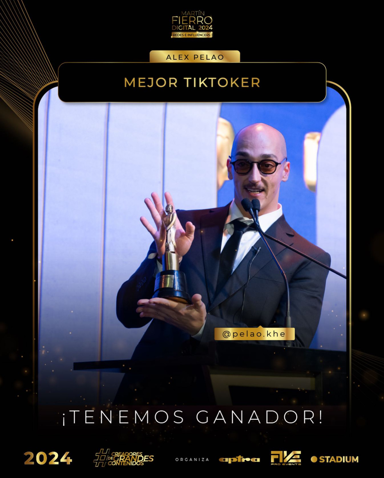 Alex Pelao ganó como “Mejor TikToker”. Foto: Instagram/mfdigital_ok