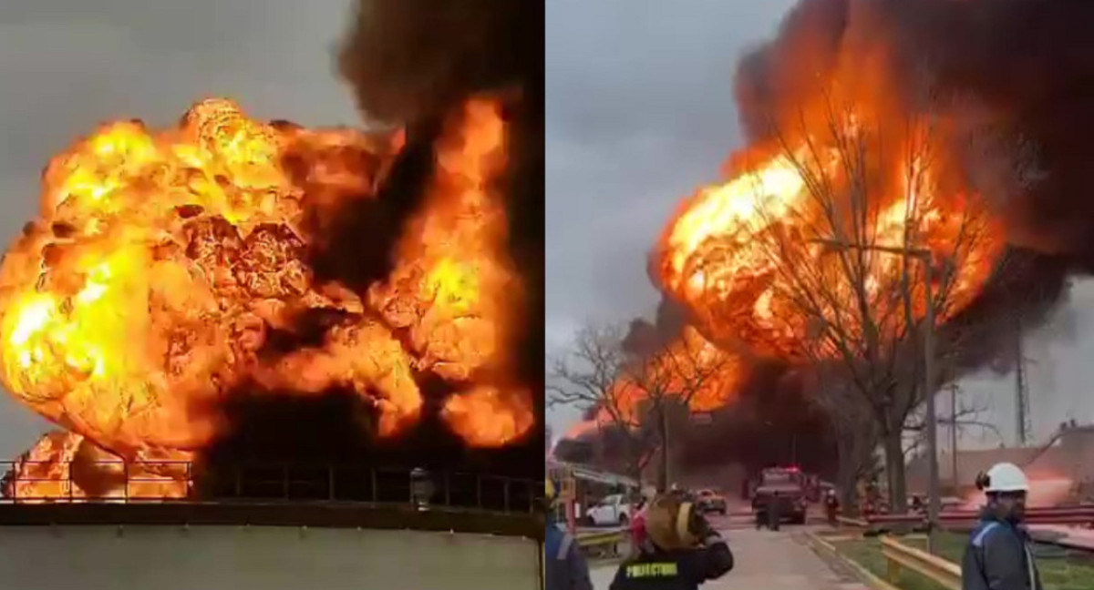 Incendio en la refinería de YPF en Ensenada.