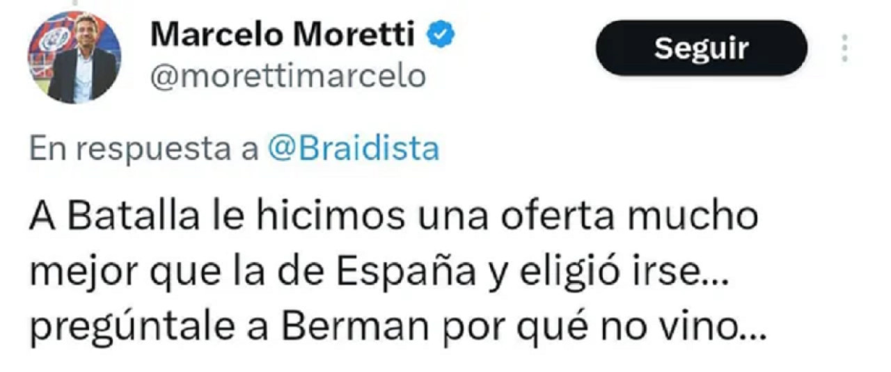 Mensaje de Moretti sobre Batalla