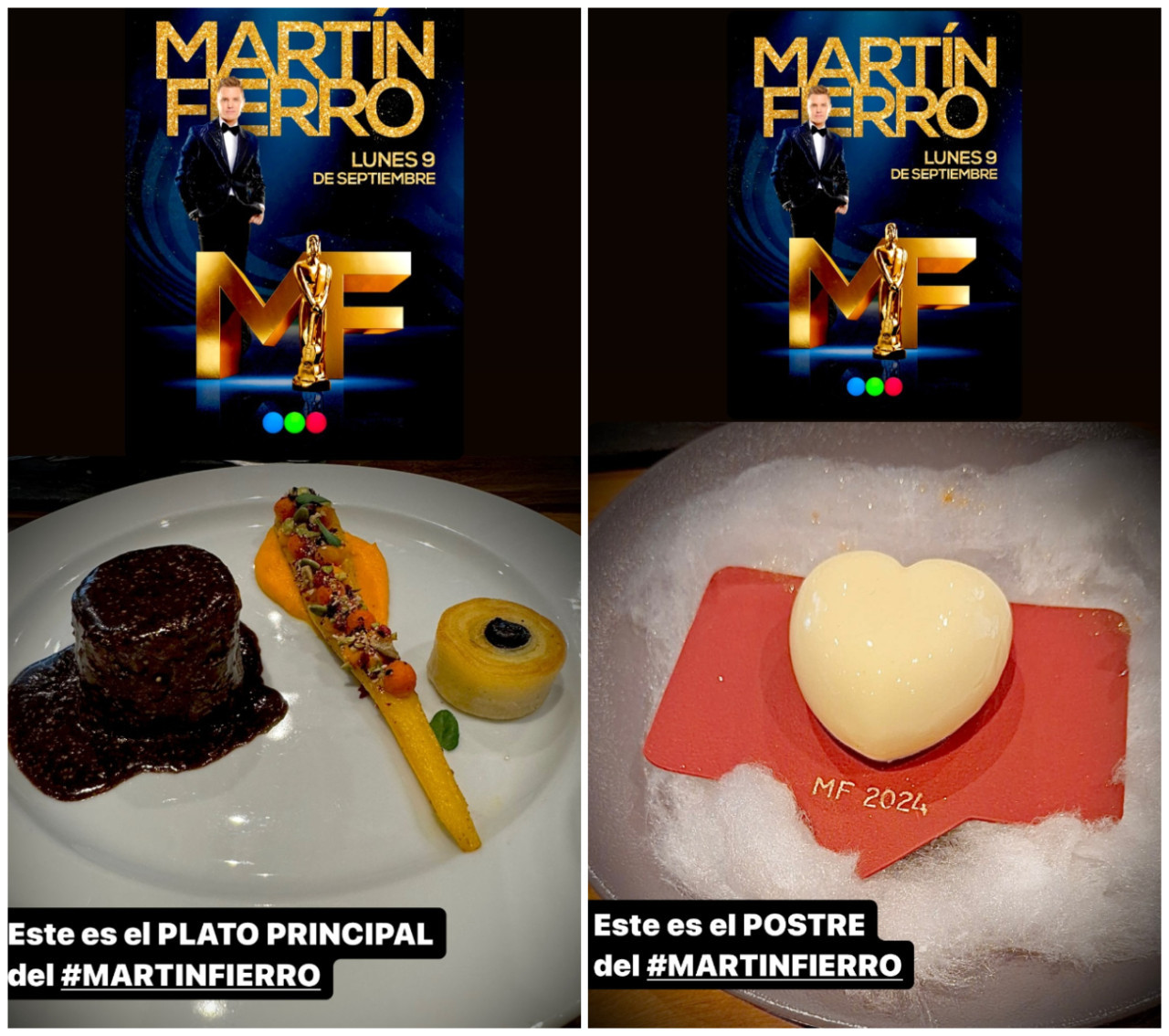 Los platos que van a degustar los invitados a los Martín Fierro 2024. Foto: Instagram.