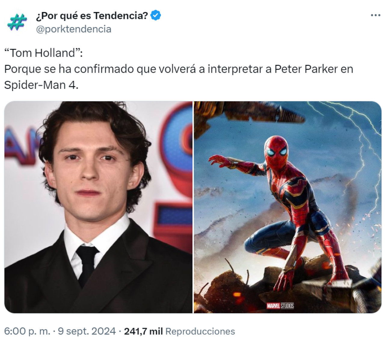 Tom Holland revolucionó las redes con su regreso a Spider-Man. Foto: X.