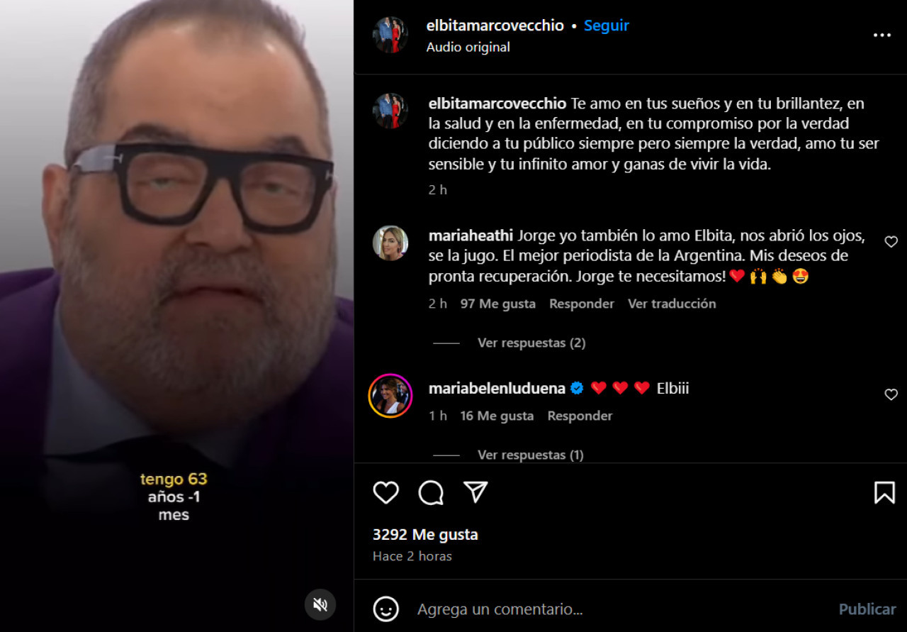 El emotivo posteo de Elba Marcovecchio. Foto: Instagram.