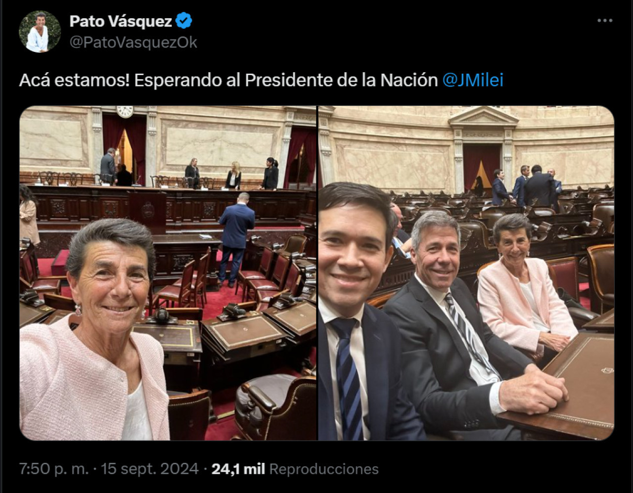 Patricia Vásquez fue una de las primeras en llegar al Congreso. Foto: X