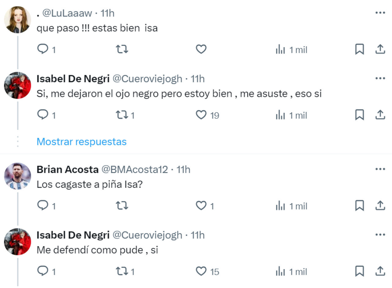 Isabel De Negri explicó lo que le pasó a través de su red social X.