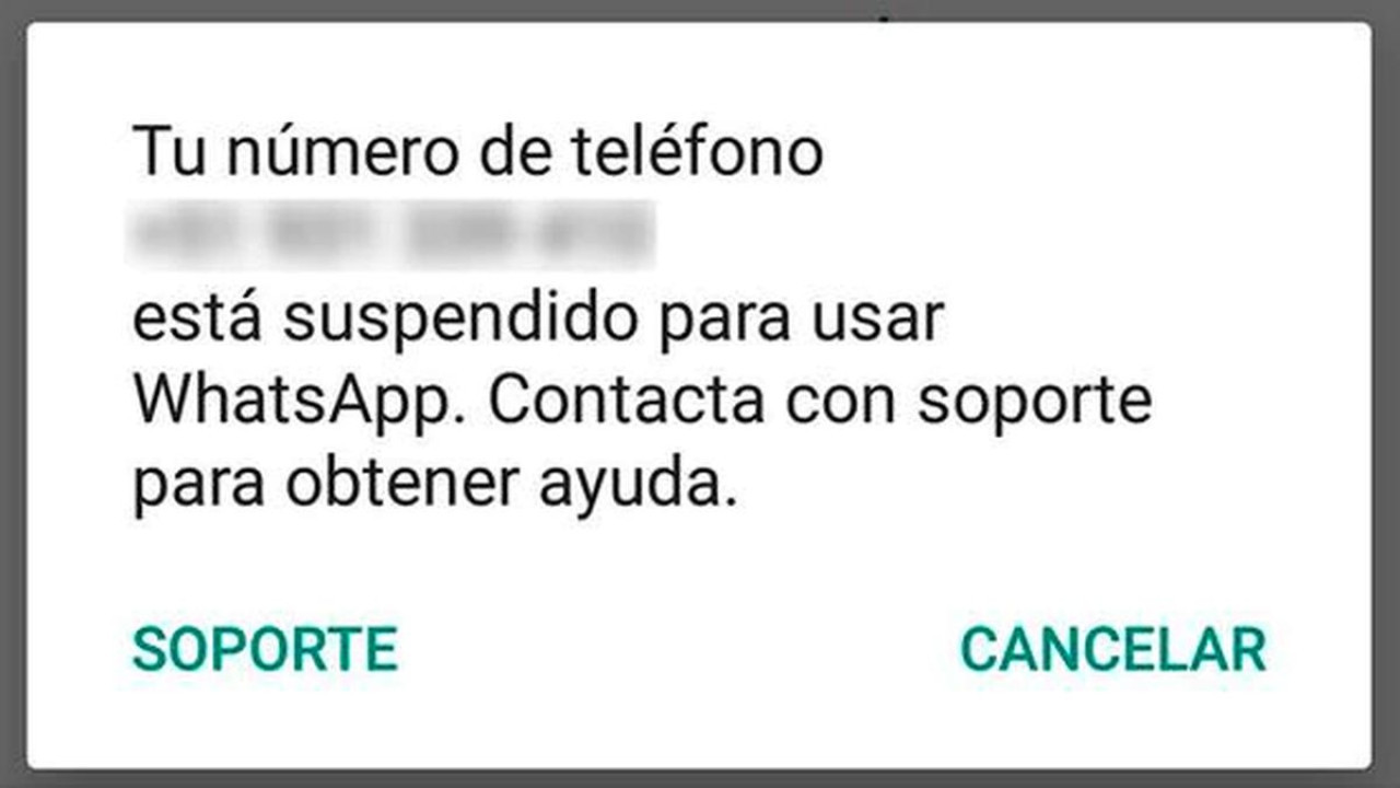 Suspensión de cuentas de WhatsApp. Fuente: WhatsApp.