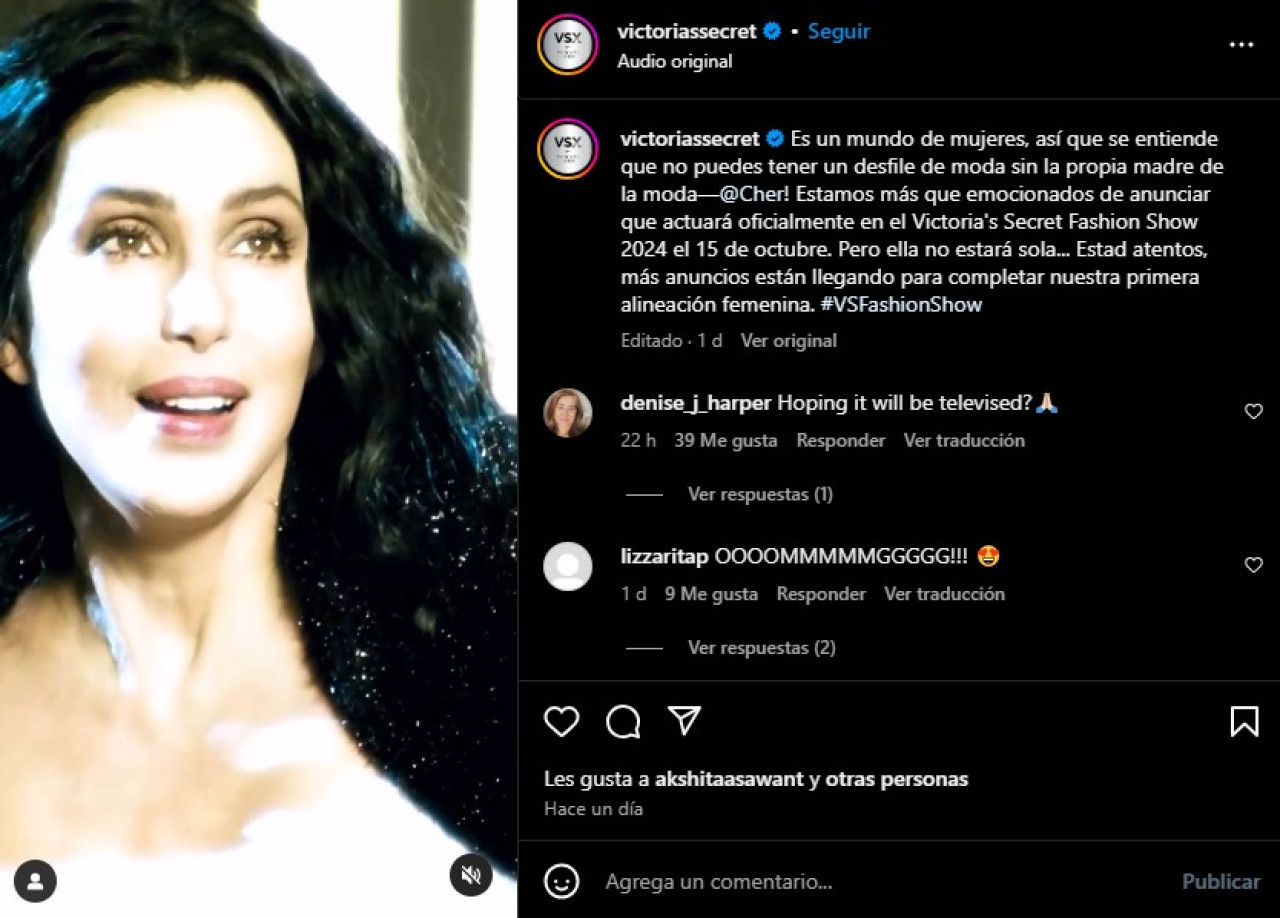 La icónica cantante Cher participará del desfile de Victoria