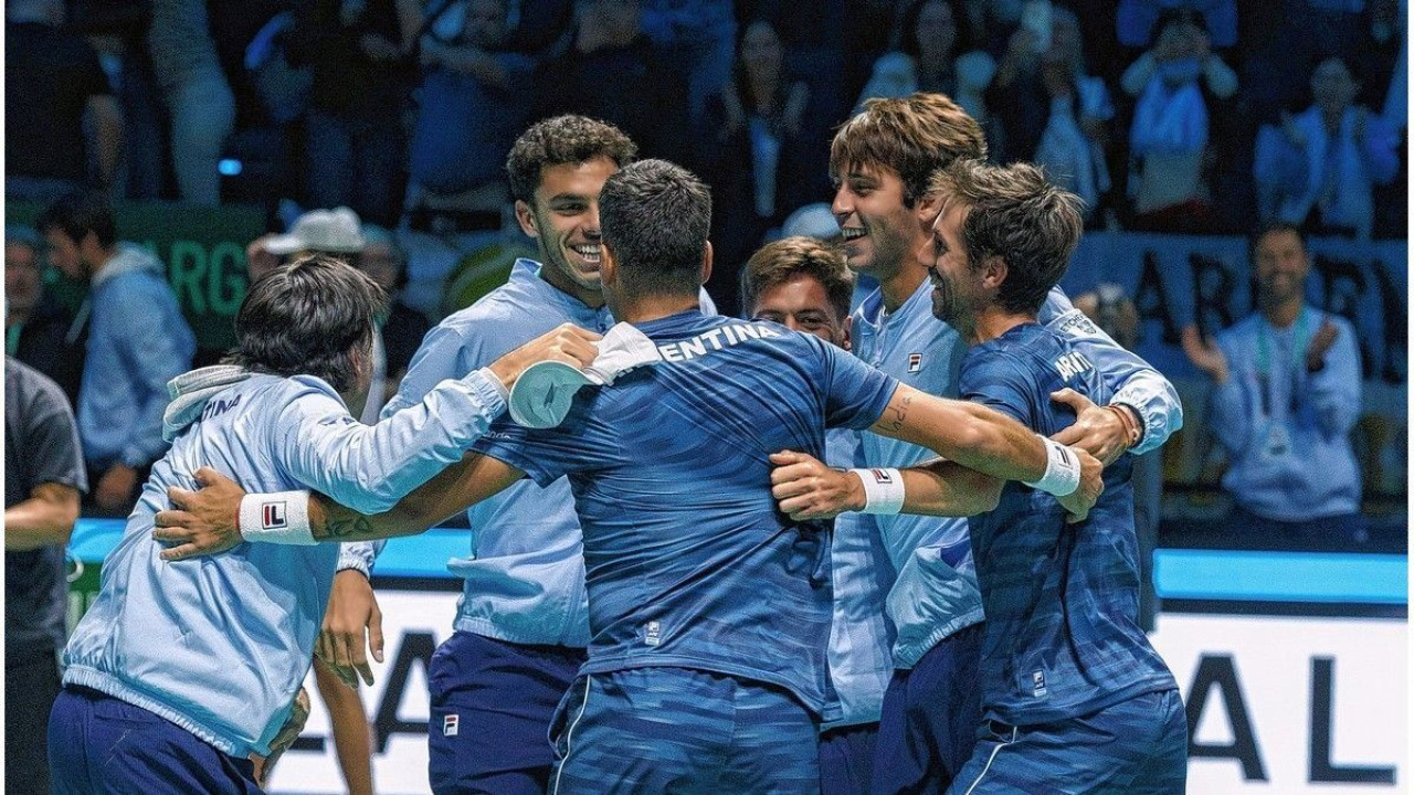 Festejo del equipo argentina de Copa Davis.