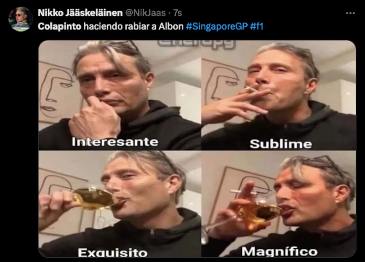 Los mejores memes de Franco Colapinto tras el Gran Premio de Singapur de la Fórmula 1. Foto: redes sociales.