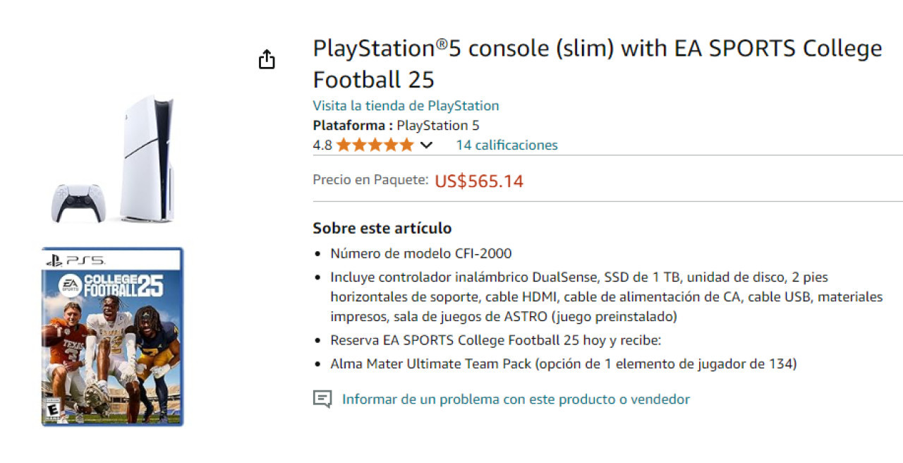 Playstation 5 en Amazon. Foto captura