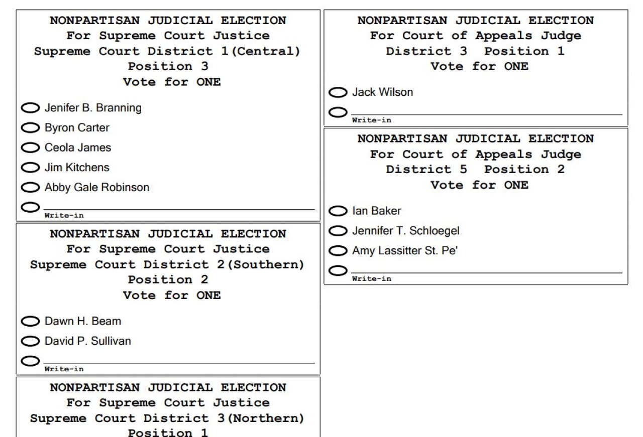 Boleta electoral de Mississippi, Estados Unidos.