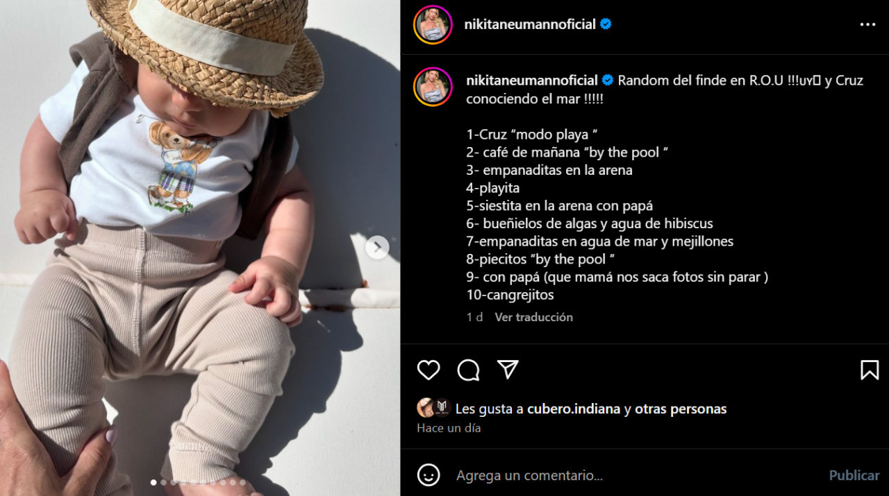 Nicole Neumann mostró parte del rostro su hijo Cruz. Foto: Instagram.