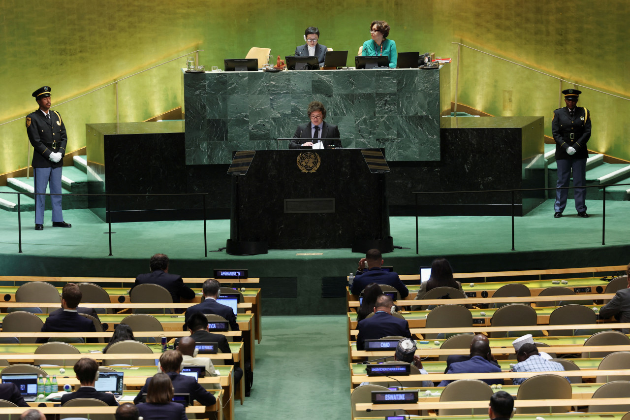 Javier Milei ante la Asamblea General de la ONU. Foto: REUTERS.