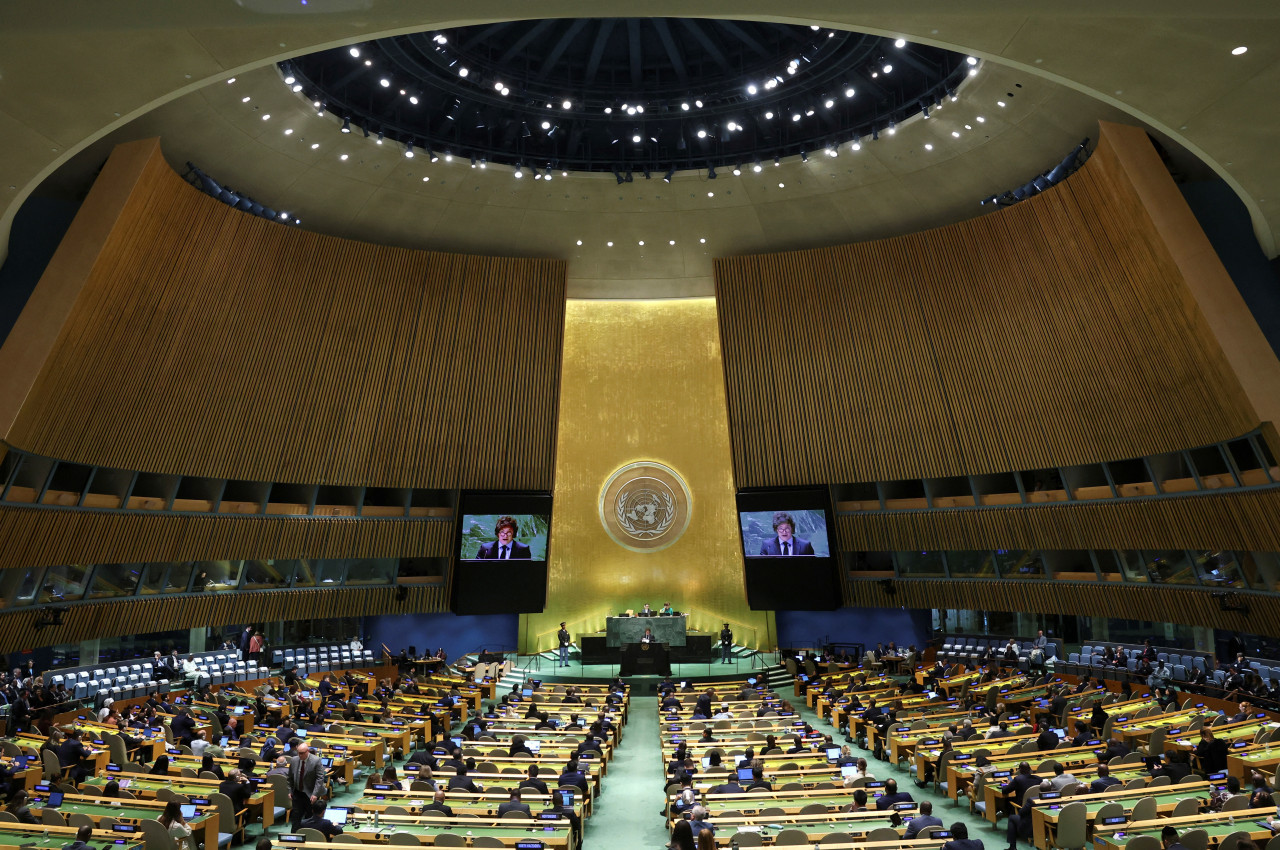 Javier Milei ante la Asamblea General de la ONU. Foto: REUTERS.