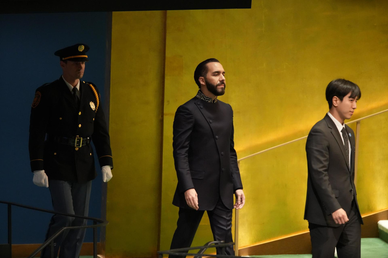 Bukele llega para hablar durante el Debate General del 79º período de sesiones de la Asamblea General de las Naciones Unidas en la Sede de las Naciones Unidas en Nueva York, Nueva York, EE.UU. EFE