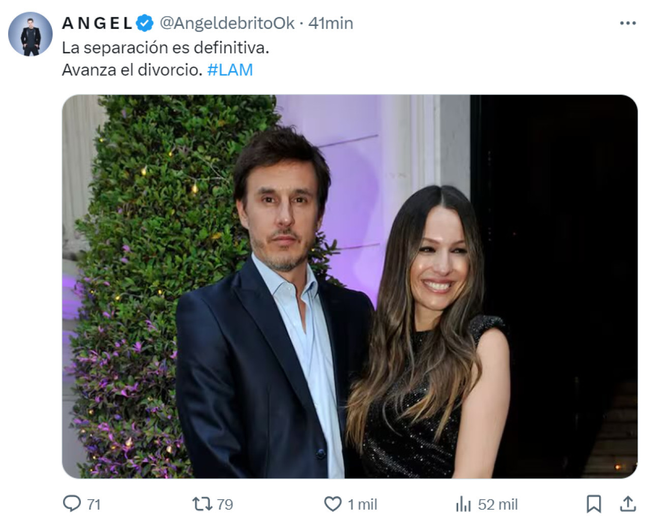 Ángel de Brito confirmó la separación de Pampita y Moritán.